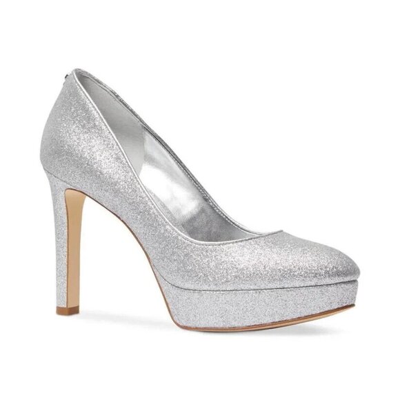 Michael Michael Kors Women Size 9M Silver Glitter Leather Chantal Platform Pump - Picture 2 of 7